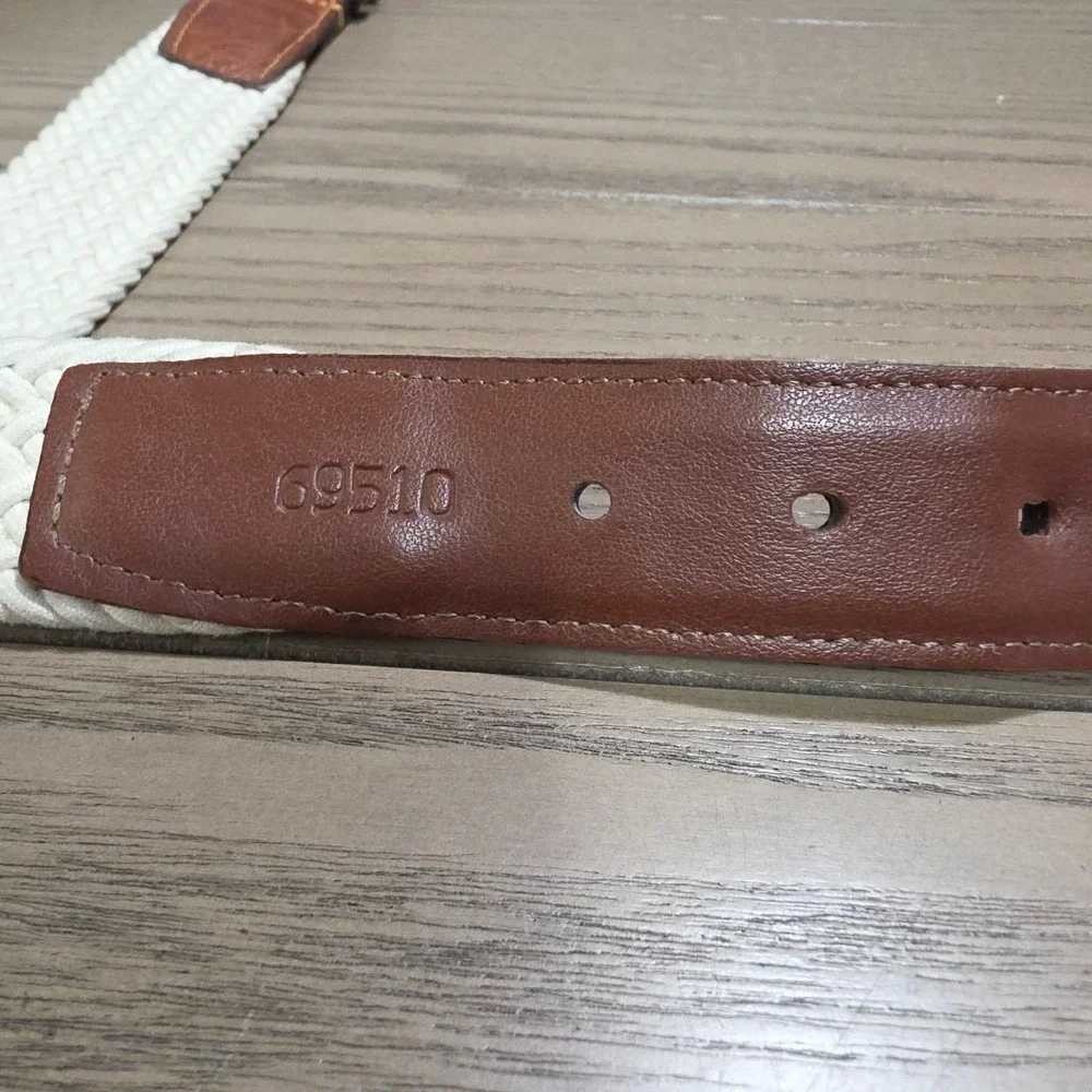 Lot of 2 Torino Men's Size 40 Cream & Beige Leather Breaded Belts Dressy Classic